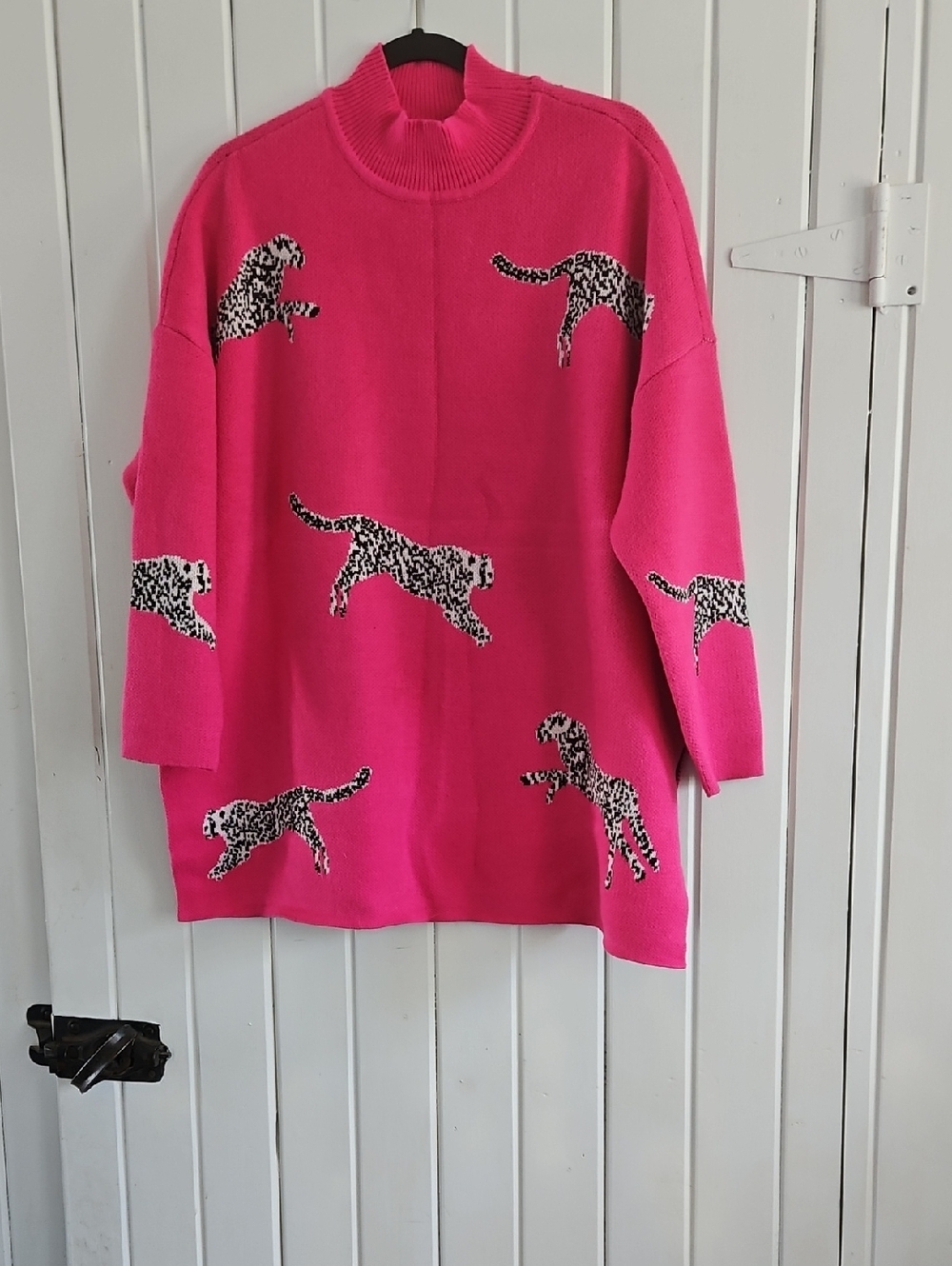 Hot Pink Leopard-Print Oversized Sweater By NOC